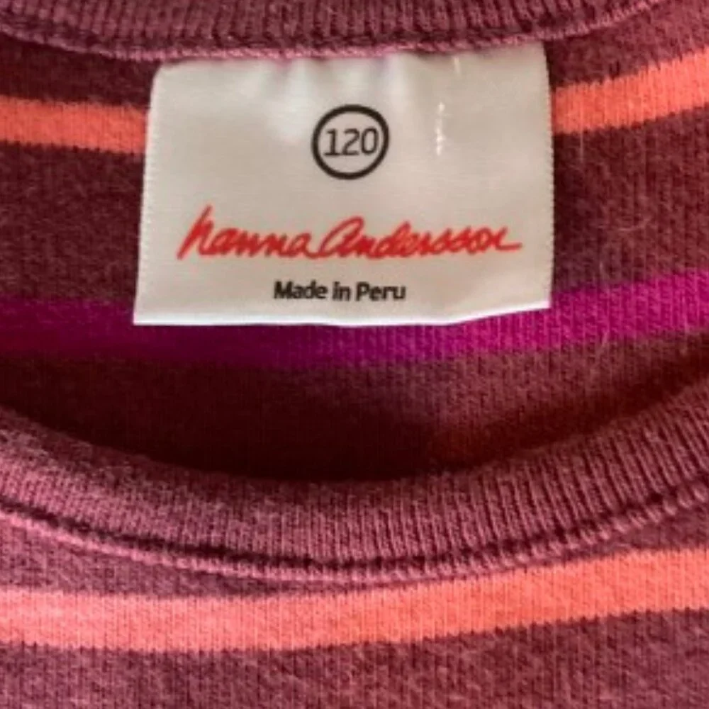 Hanna Andersson Classic Play Dress LS Striped Soft Cotton Knit, sz 120, sz 6 - 7